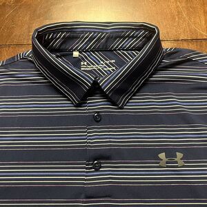 UNDER ARMOUR Men's  XL Golf Polo‎ HeatGear Loose Fit Blue White Purple Striped